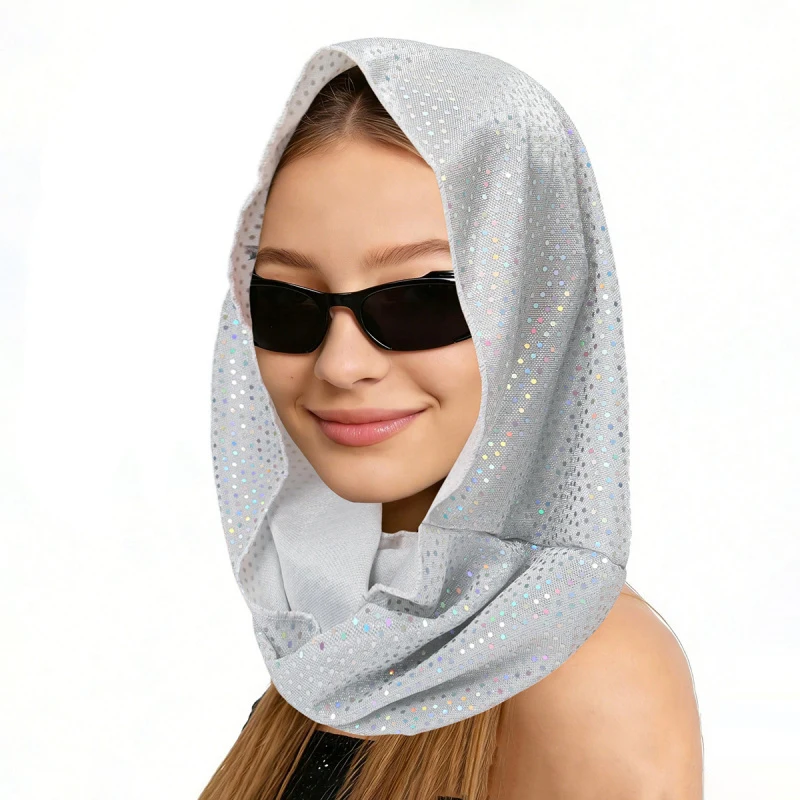 European Sparkly Sequin Hooded Costume Pollover Hats for Women Men Glitter Head Scarf Rave Hood  Accessories Party Daily Wear
