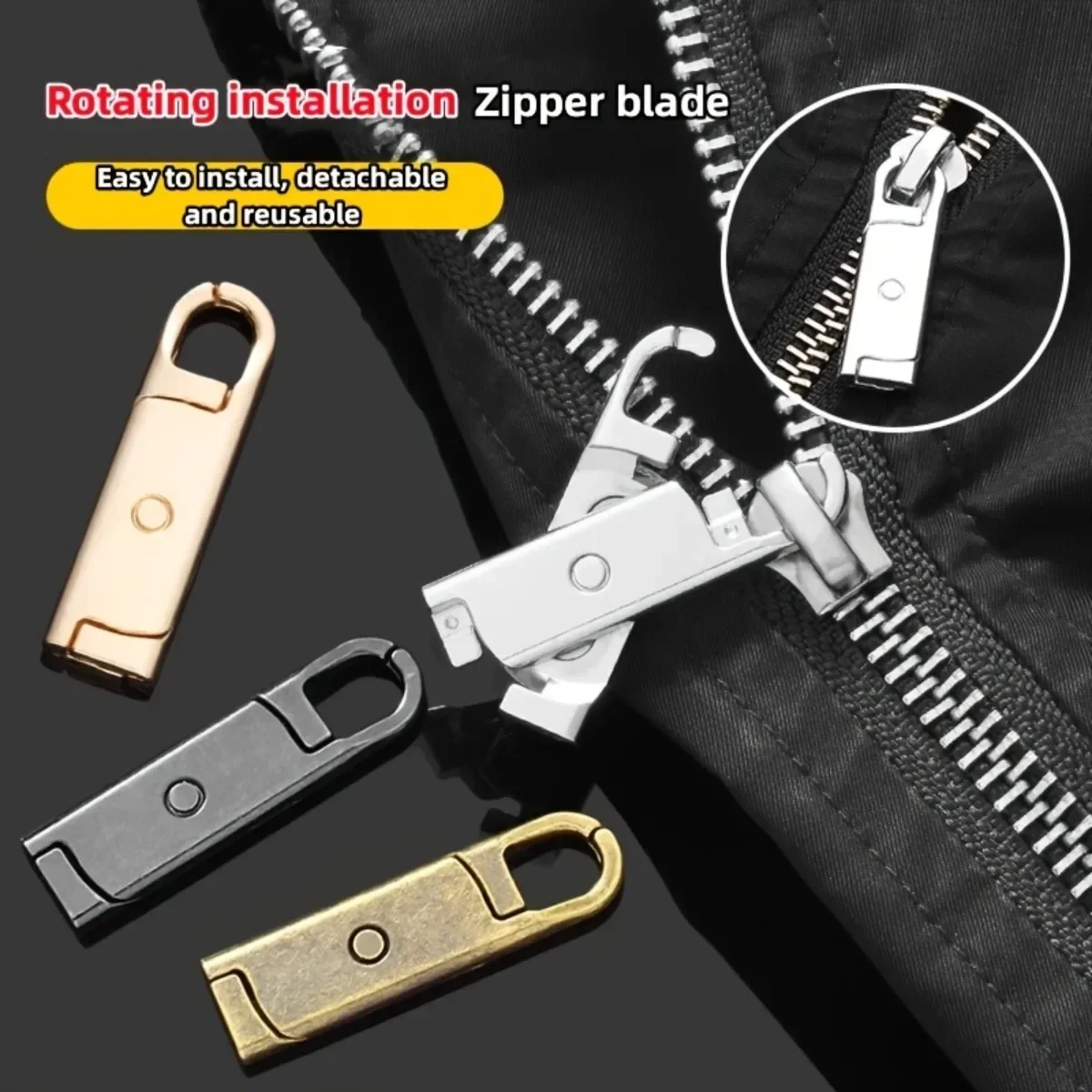 

4-Piece Rotatable Zipper Pulls, Universal Replacement Zipper Tabs for Luggage, Jackets, Backpacks, Boots, Wallets and Coats