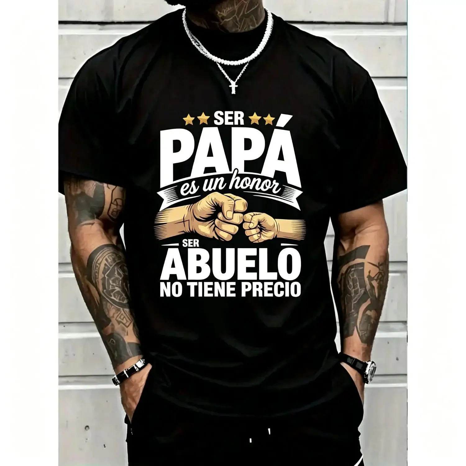 Dad and Grandpa Life Two Titles One Legend Cotton T-shirt Fist Bump Dad and Grandpa Dad Mode On Grandpa Mode Priceless Humorous Men's Tee Shirt For The Man Who Does It All