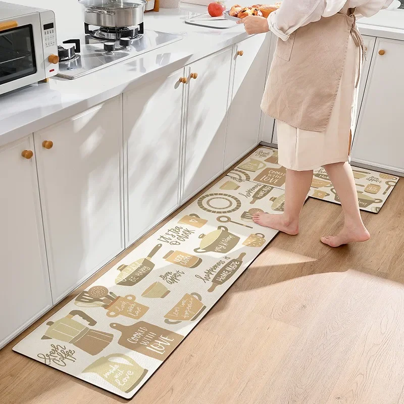 

Kitchen Long Carpet Leather Non-slip Waterproof Easy To Care Floor Mat Nordic Style Modern Home Decoration Floor Protection Rugs