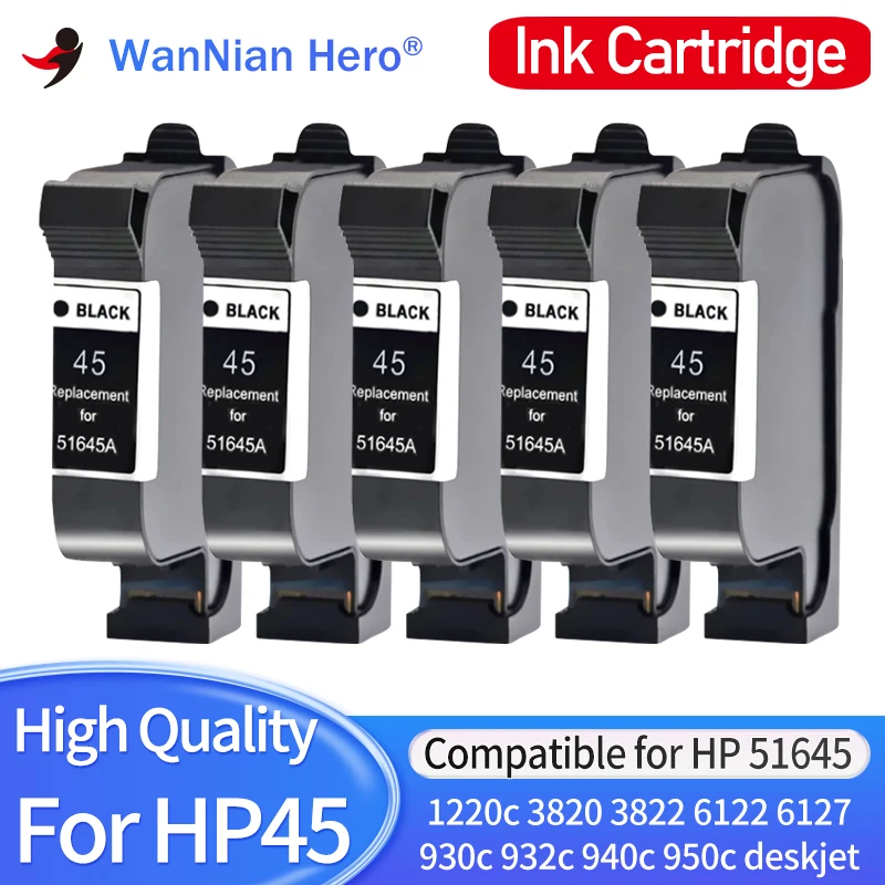 

1 ~ 5 шт., совместим с планшетом для принтеров HP45, deskjet 1220c, 3820, 3822, 6122, 6127, 930c, 932c, 940c, 950c