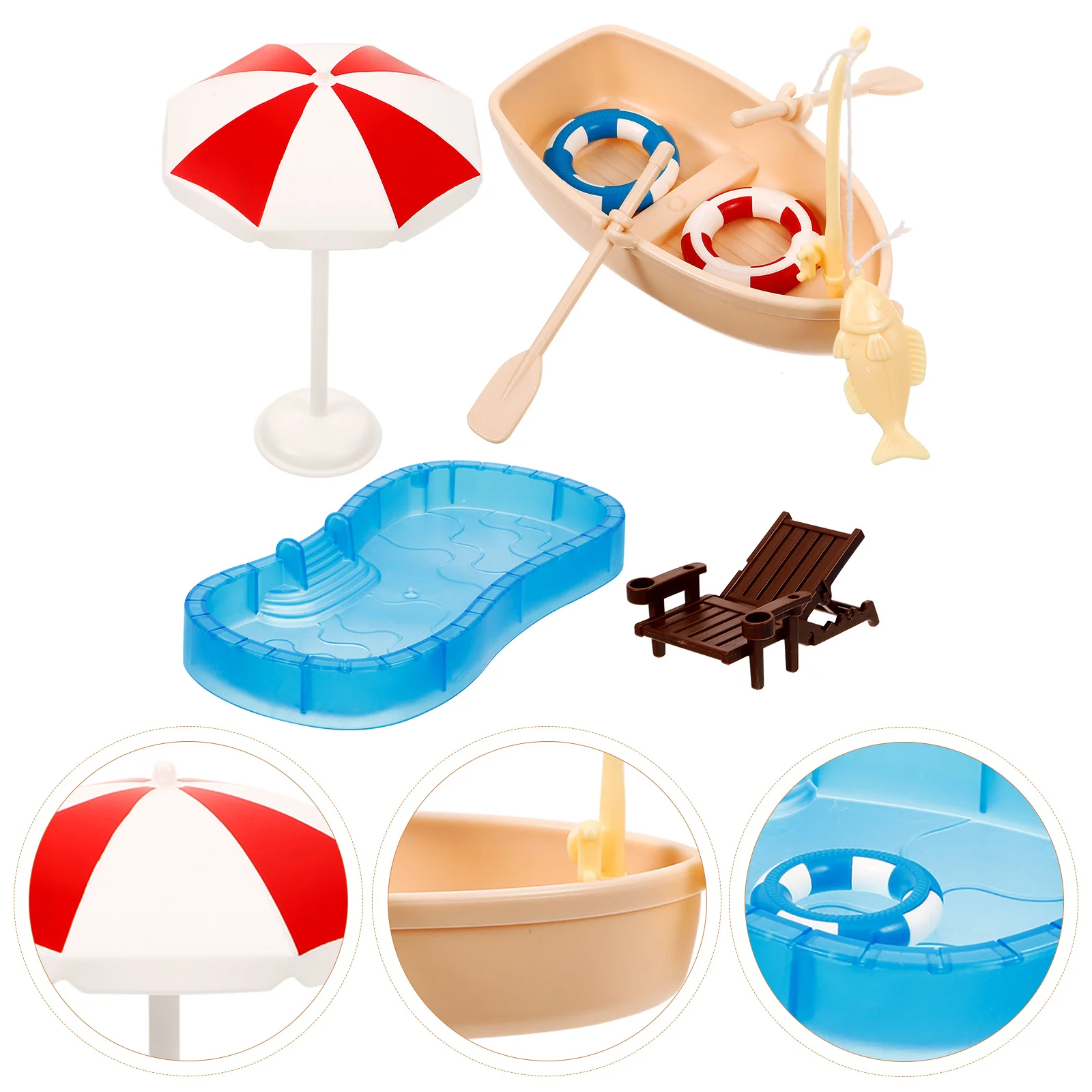 Puppenhaus Schwimmbad Mini Möbel Miniatur Lounge Stuhl Sommer Szene Prop Deck