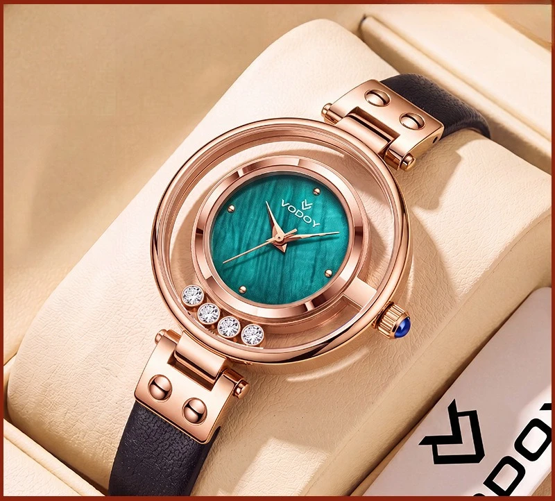 Hollow Light Luxury Ladies Quartz Watch, Diamond Inlaid, Elegant Coco Style Wristwatch, Hollow Movement Design for Women
