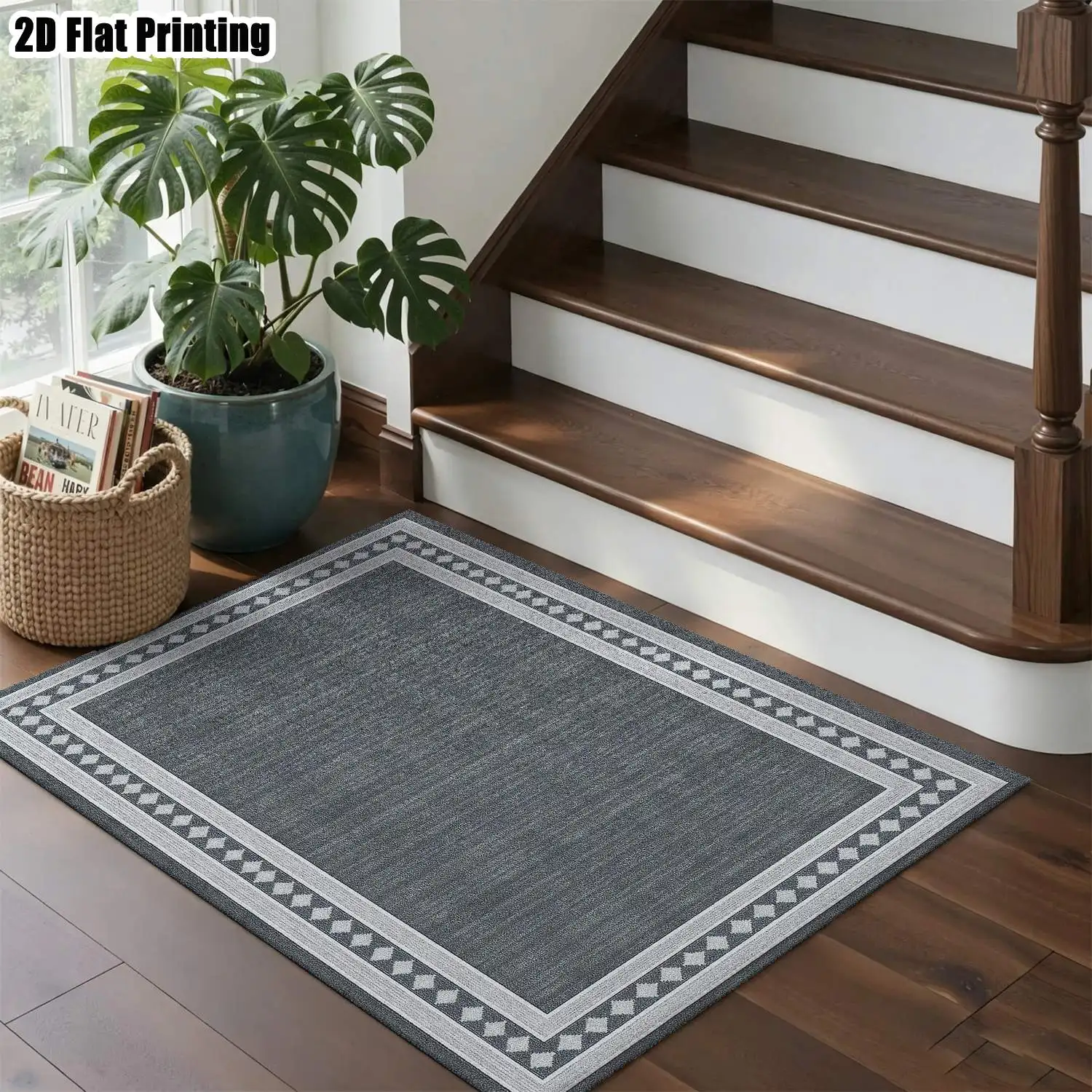 1Pc 2D Printed Nordic Modern Minimalist Geometric Border Carpet, Machine Washable, Multi-Size, Suitable for Home Decor, Entrance, Dining, Bedroom, Living Room