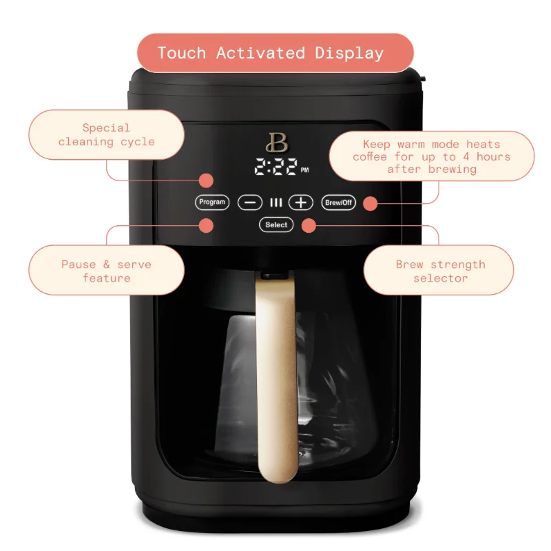 Beautiful 14 Cup Programmable Touchscreen Coffee Maker, Black Sesame by Drew Barrymore