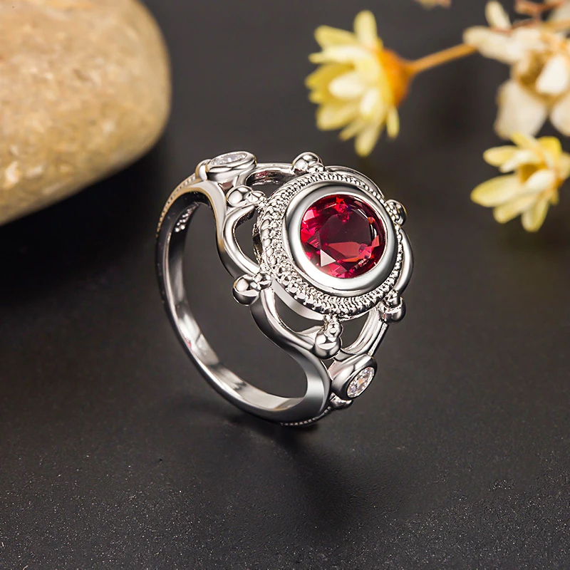 Engagement Proposal Ring Ruby Thai Silver 925 Silver Gemstone Rings Retro Women Men Anniversary Wedding Gift Jewelry Wholesale