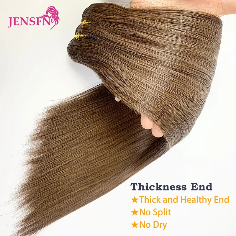 JENSFN Straight Human Hair Weft Bundles Extensions  16"-26" Remy Natural Hair Sew In Weaves  Brown Blonde Color Thickening