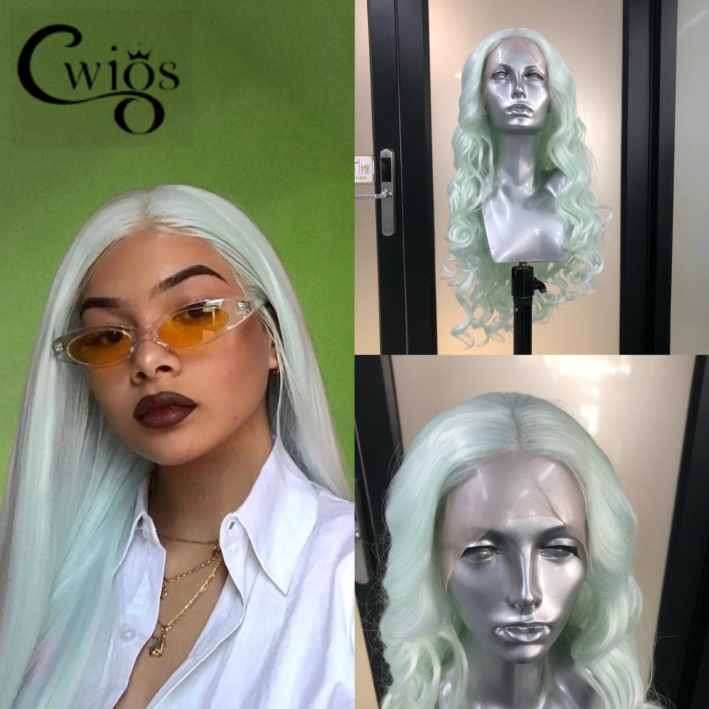 CWIGS Cospaly Light Green Wig For Wig Glueless Wig Synthetic 13×4 Lace Front Wigs High Quality High Temperature Resistance