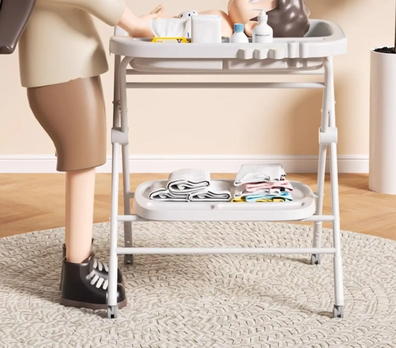 

Baby care table, bath, integrated change, non-wet cushion, foldable, portable and multi-functional