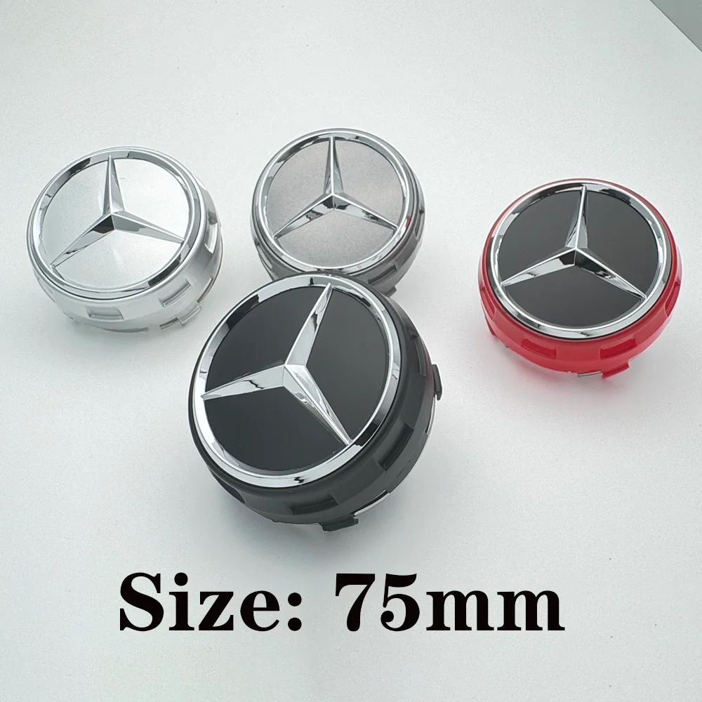 4 pièces --XX-75mm Capuchons de centre de roue de voiture surélevés noirs et rouges pour Mercedes Benz AMG Styling Caps A0004000900