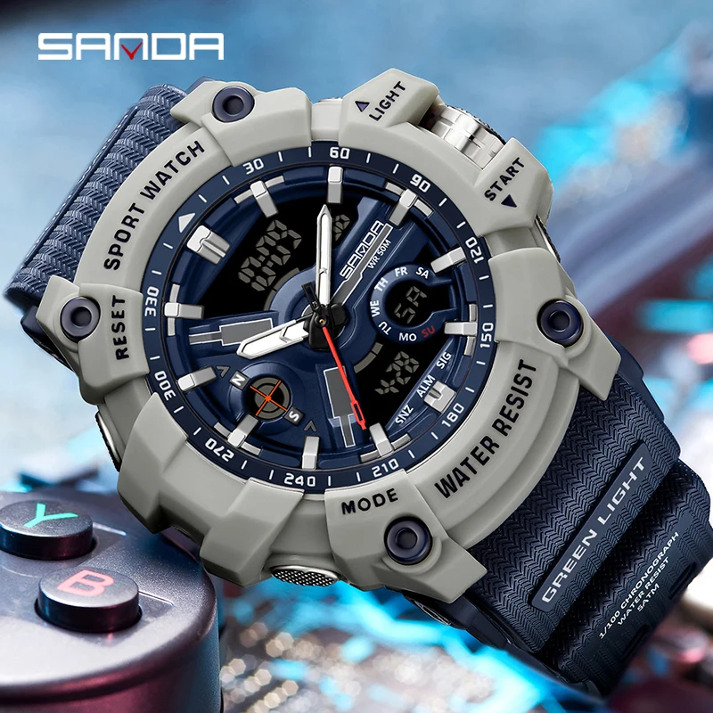 SANDA G-Style Military Watches Clock For Men Quartz Analog Wristwatch Waterproof Shockproof Sport Watch Men LED Digital Watch