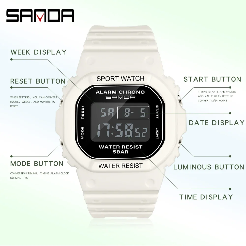 SANDA 293 Style Digital Watch Women Waterproof Shock Ms Watch Sport  Girl Electronic relogio masculino Relógio mulher