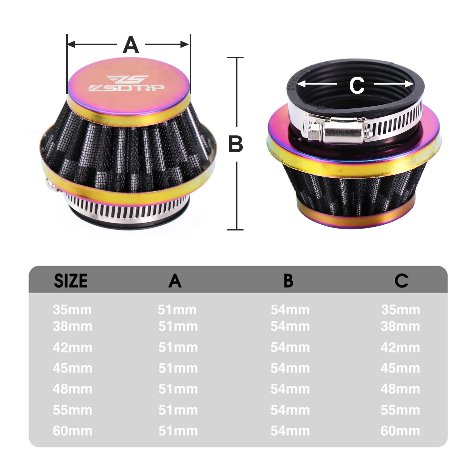 ZSDTRP 35/38/42/45/48/55/60mm Motorcycle Carburetor Mushroom Head Air Filter Clearner For PWK Mikuni PHBG Carb Motorcycle Parts