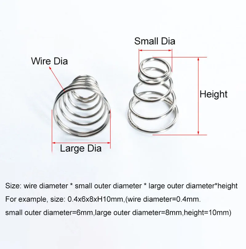 Wire Diameter 0.8/1/1.2/1.5mm Nickel Plating Conical Cone Compression Spring Tower Springs Taper Pressure Spring Heigth 10-42mm