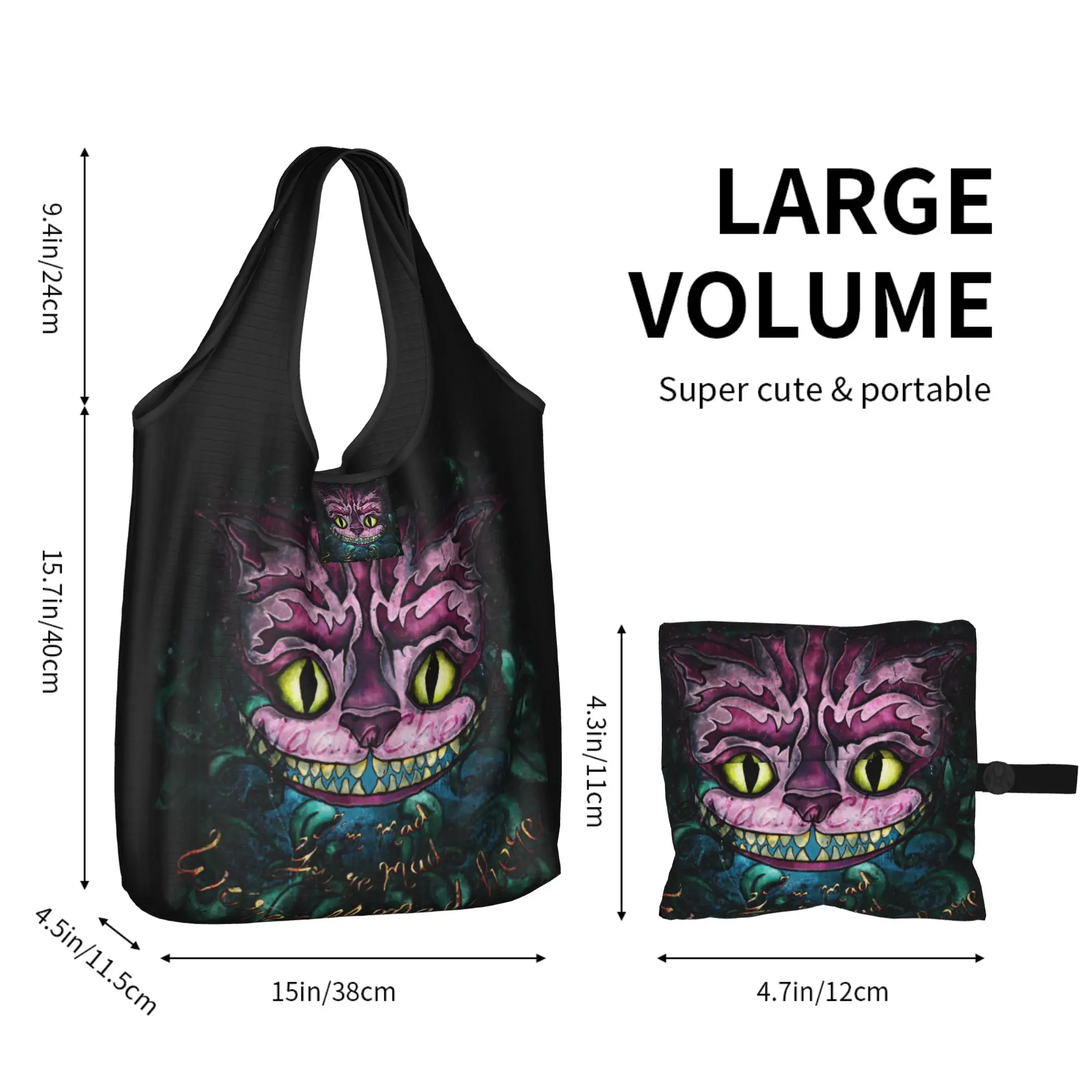 Custom Cute Cartoon Cheshires Anime Cat Shopping Tote Bags Portable  Groceries Shopper Shoulder Bag view 3