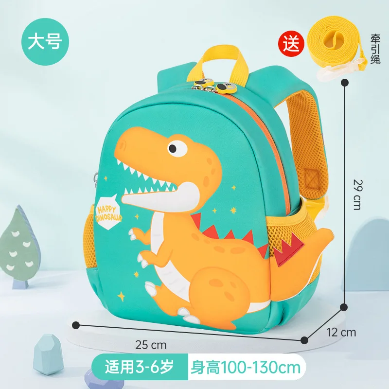 Mochila escolar para niños, bolsa transpirable, impermeable, ultraligera, resistente al desgaste, patrón de dinosaurio, bonita para niños y niñas