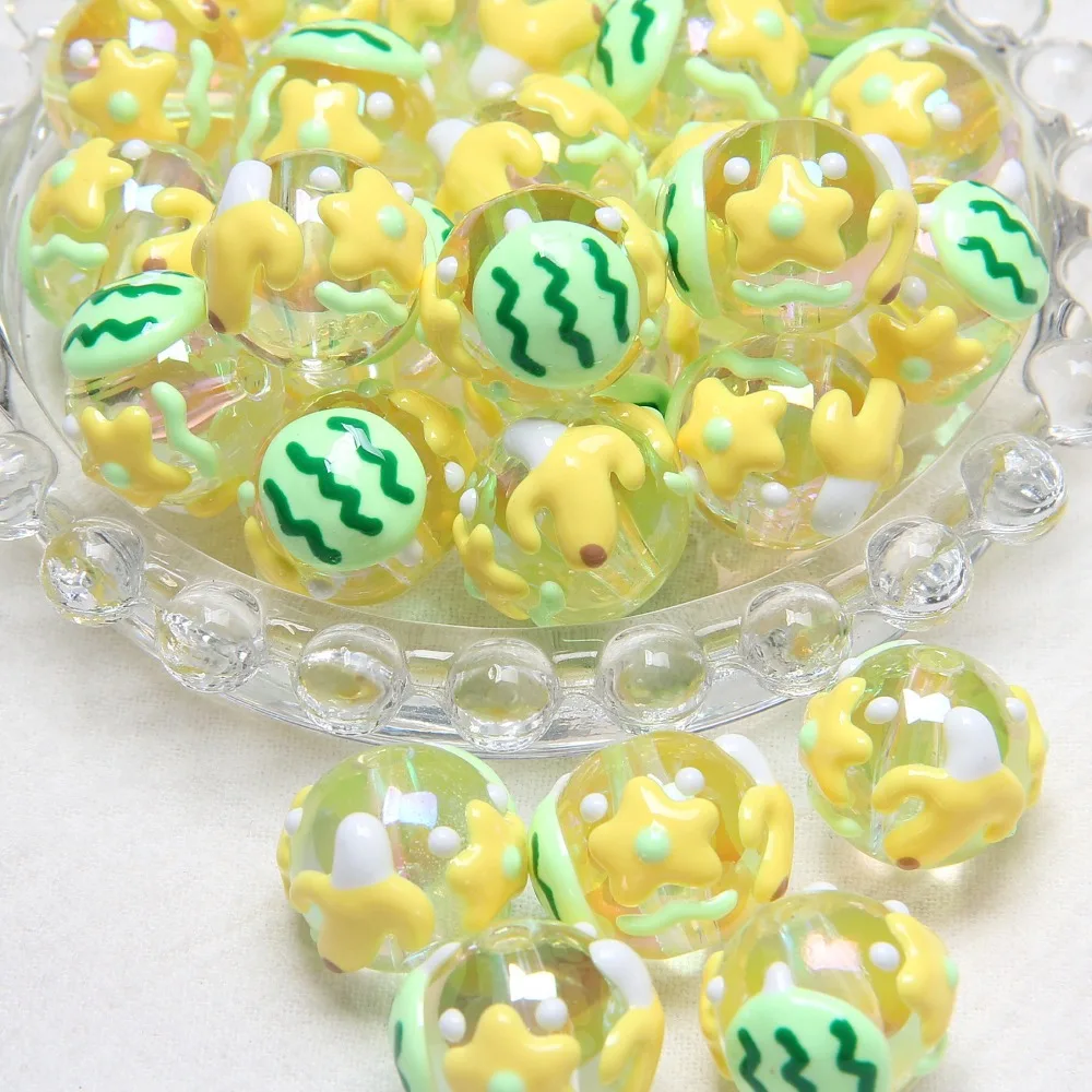 Criativo Óleo Pesado Pintado à Mão Beads, Desenhado à Mão Frisado Solto, DIY Love Luck Jewelry Making, Brincos Soltos, 18mm, 10Pcs