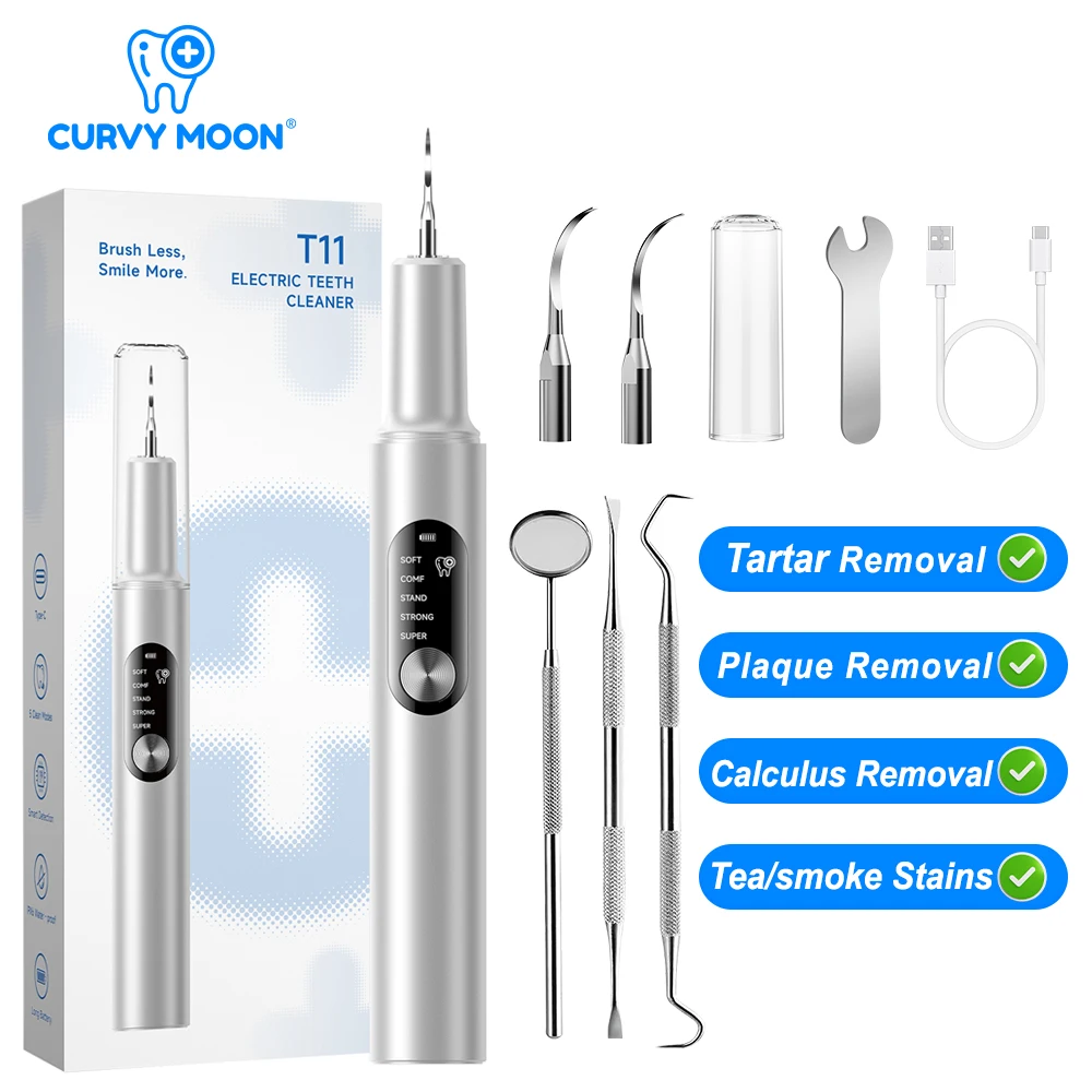 CURVY MOON T11 6600W Ultrasonic Teeth Cleaner Electric Dental Scaler Dental Tarter Calculus Plaque Remover Tooth Stains Cleaning