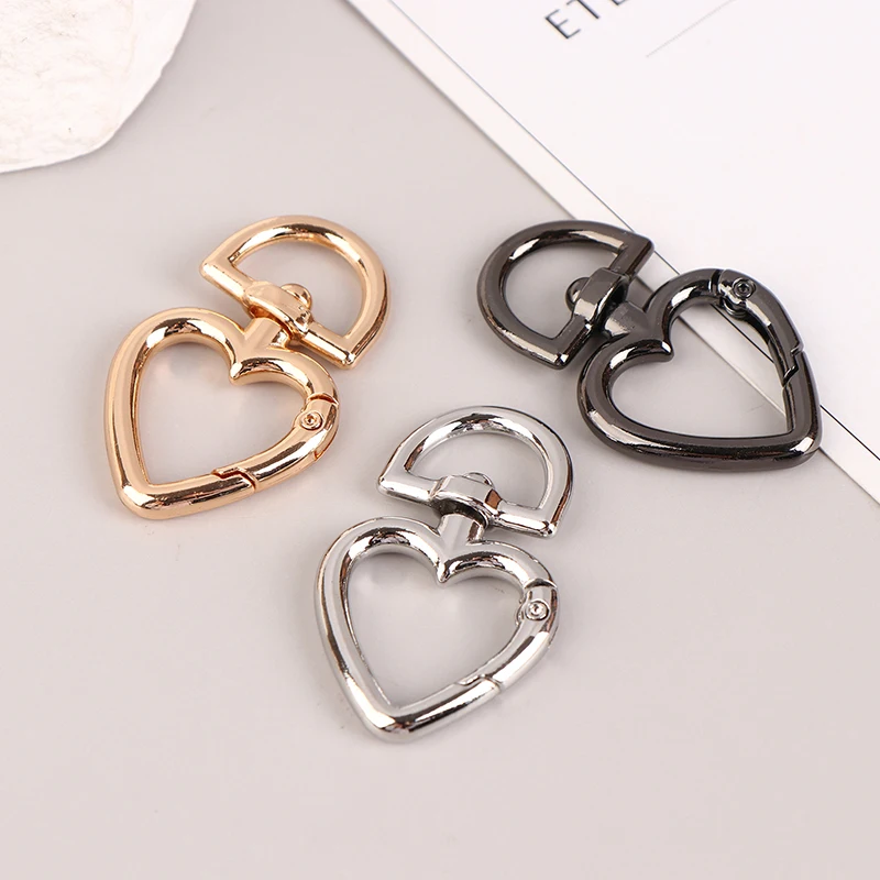 5Pcs/Lot Peach Heart Shape Metal Spring Clasp Carabiner Key Ring Connectors For DIY Keychain Snap Clasp Jewelry Accessories