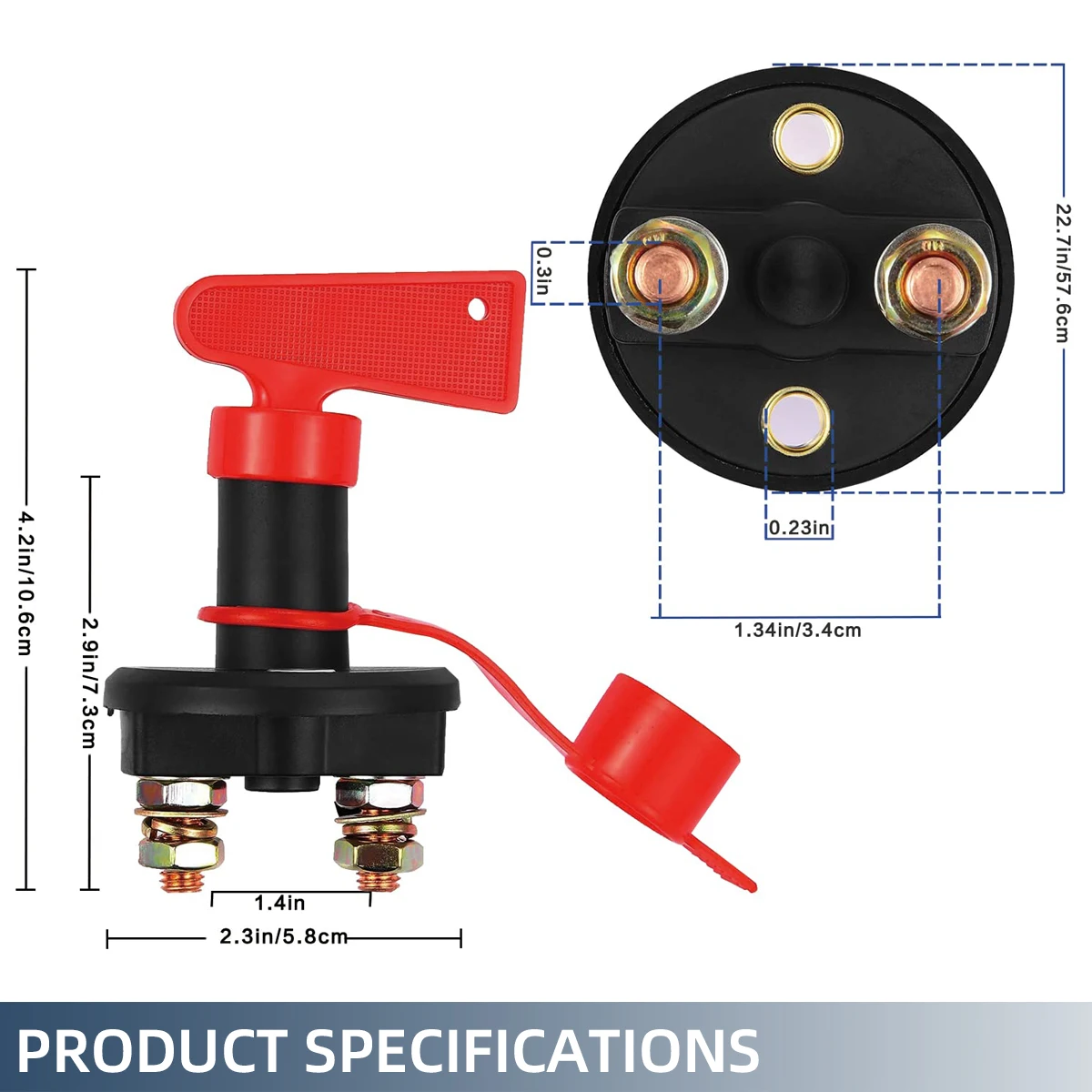 12V/24V Car Battery Power Switch Disconnect Isolator Circuit Breaker Main Switch Kill Cut-off Switch Insulated Rotary Switch Key