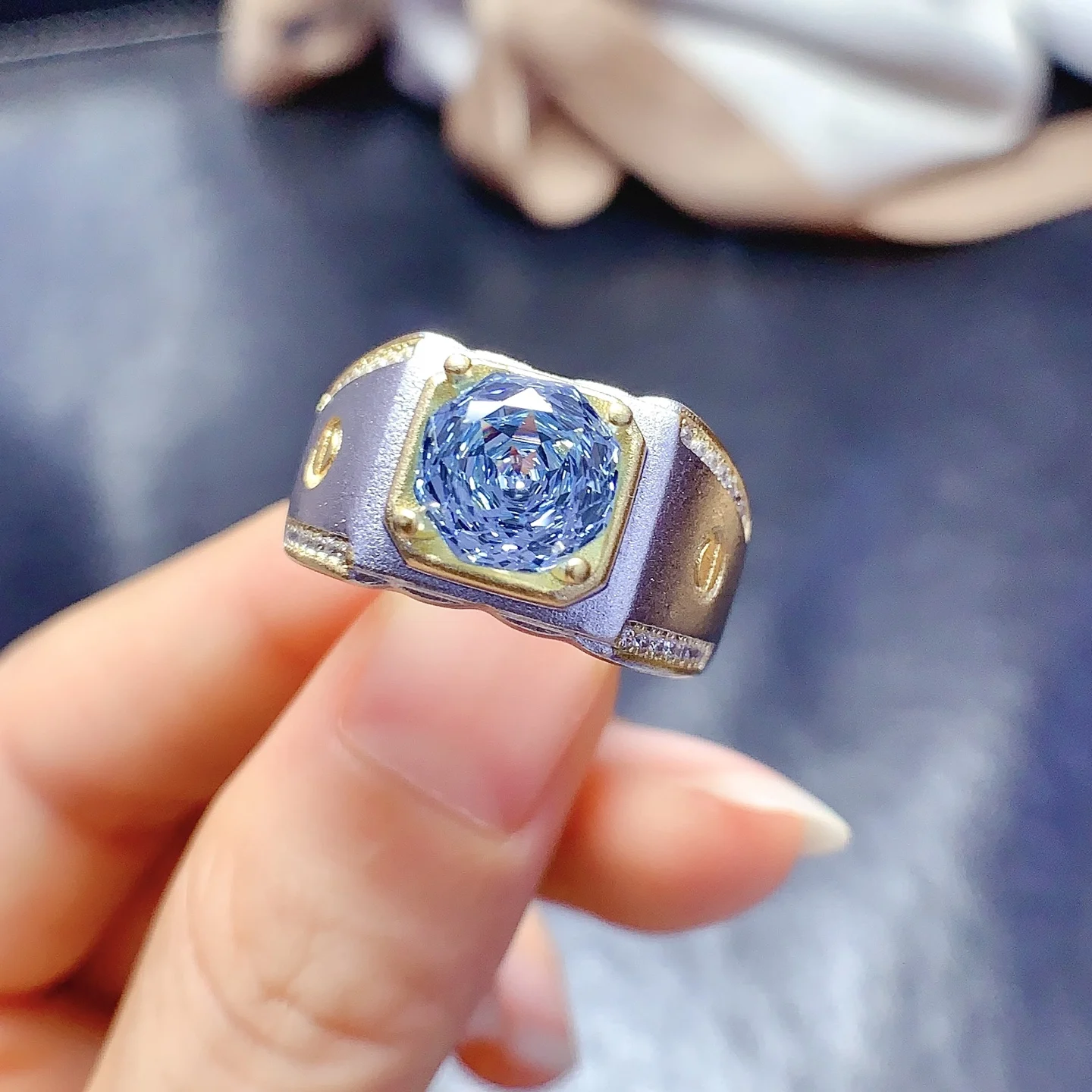 

Модное кольцо с синим муассанитом розы 8 мм, настоящее серебро S925, изысканное очаровательное свадебное украшение для женщин и мужчин, Лидер продаж