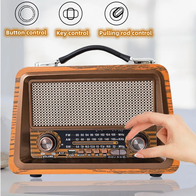 

Luxury Design Retro Wooden Wireless Bluetooth4.2 Radio FM/AM/SW Band Subwoofer Portable Outdoor Bluetooth Audio TF/SD USB Player