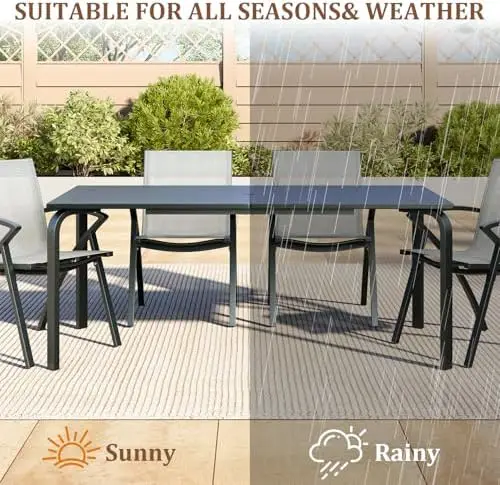 71" Modern Outdoor Dining Table with Umbrella Hole - Aluminum Patio Table, Weatherproof & Rust-Proof Design for Restaurants
