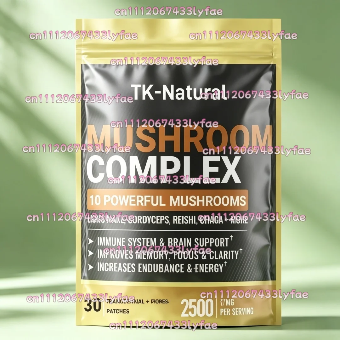 30 Patches 10 in 1 High Strength Mushroom Transdermal Patches - Lions Mane, Cordyceps, Reishi for Memory and Focus
