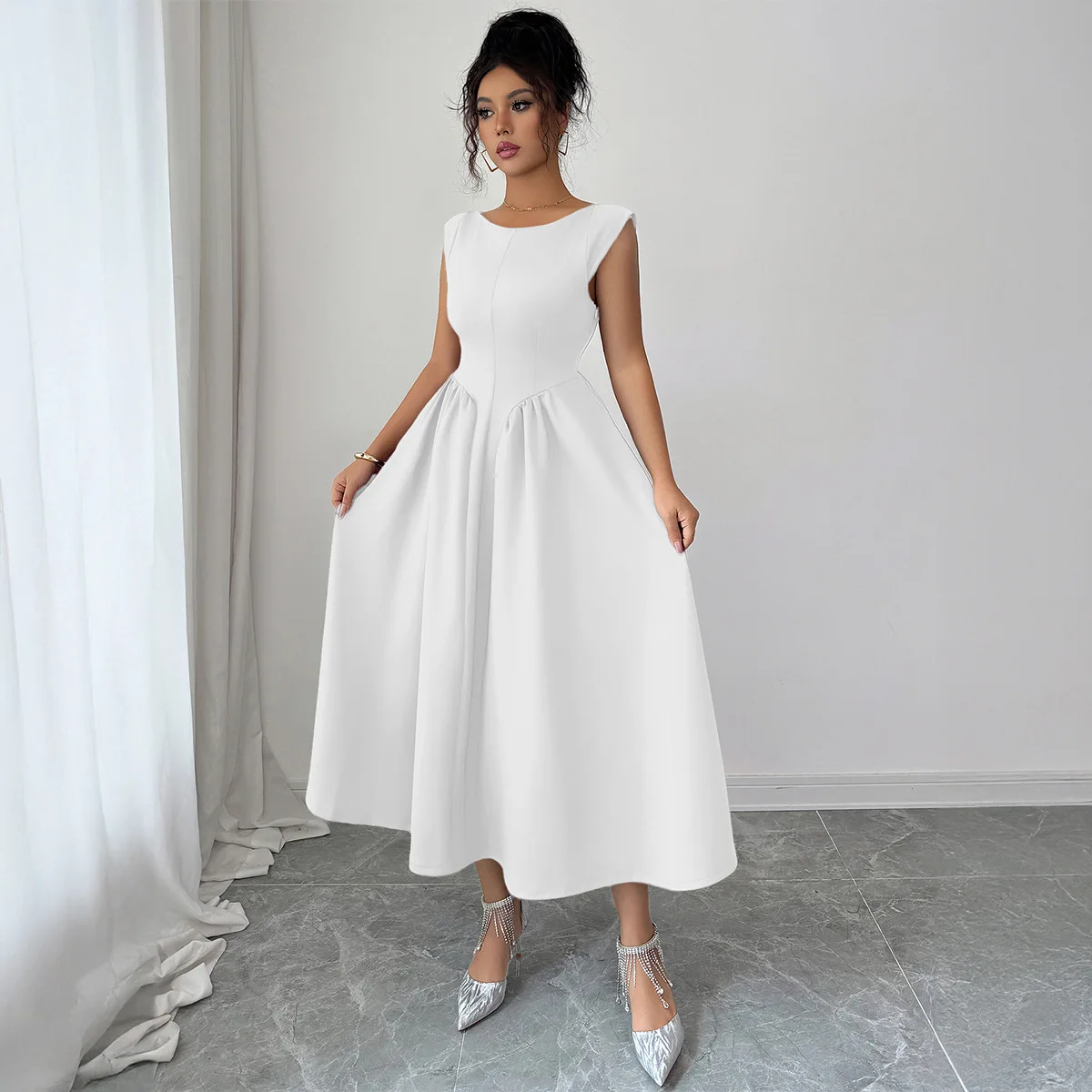 Vestido largo elegante de Color sólido que se pega a la cintura moda de mujer 2025 Otoño Invierno