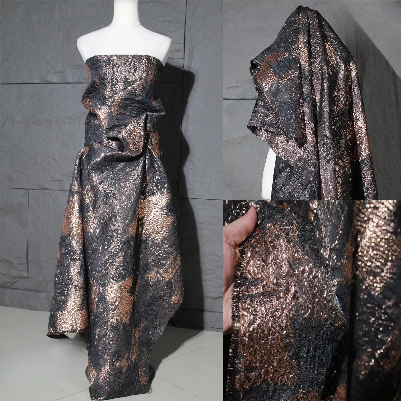Mountain Texture Jacquard Fabric with Gold Foil for Hanfu Jacket Retro Reconstructed Silhouette Designer Material