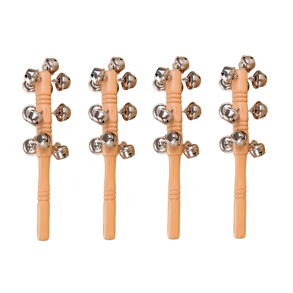 4 個木製ハンドベルベビーハンドベル音楽ガラガラ Bayby おもちゃ竹揺れ鐘