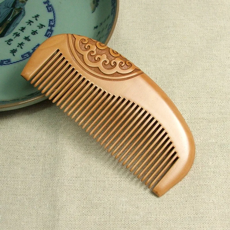 

Hot Sale Natural Peach Solid Wood Comb Engraved Peach Wood Healthy Massage Anti-Static Comb Hair Care Tool Beauty Accessories