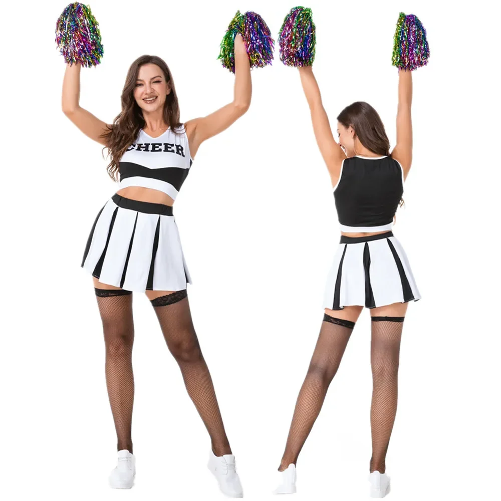 

Girls Cheerleader Costume Cheerleading Uniform High School Top with Pleated Skirt Sets Carnival Dance Outfits