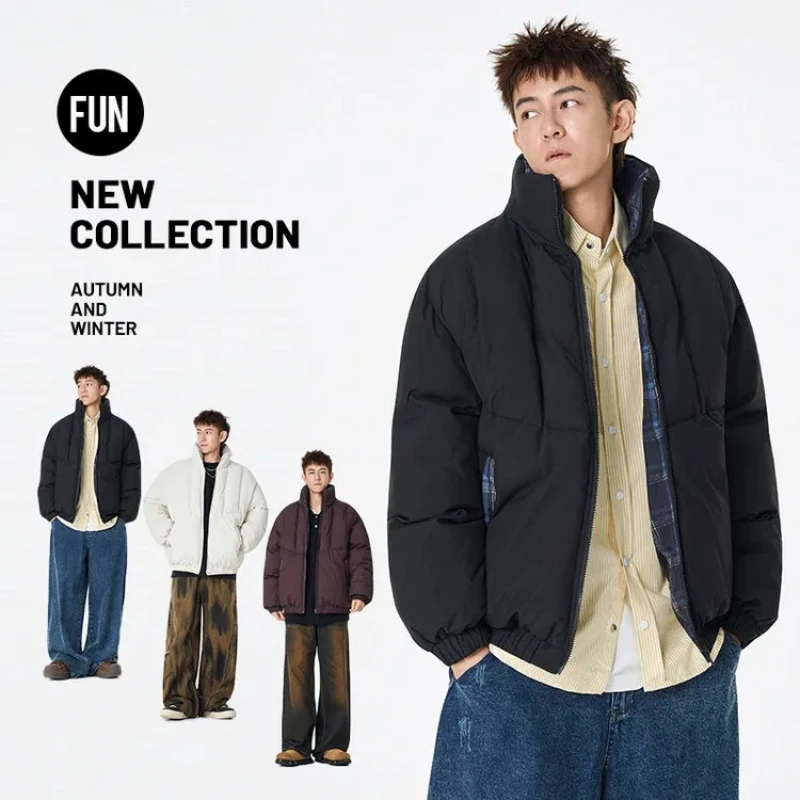 سترة مبطنة بالقطن بياقة واقفة على الطراز الكوري - أسود (أبيض/قهوة) S-3XL مجموعة خريف وشتاء جديدة خفيفة الوزن ودافئة