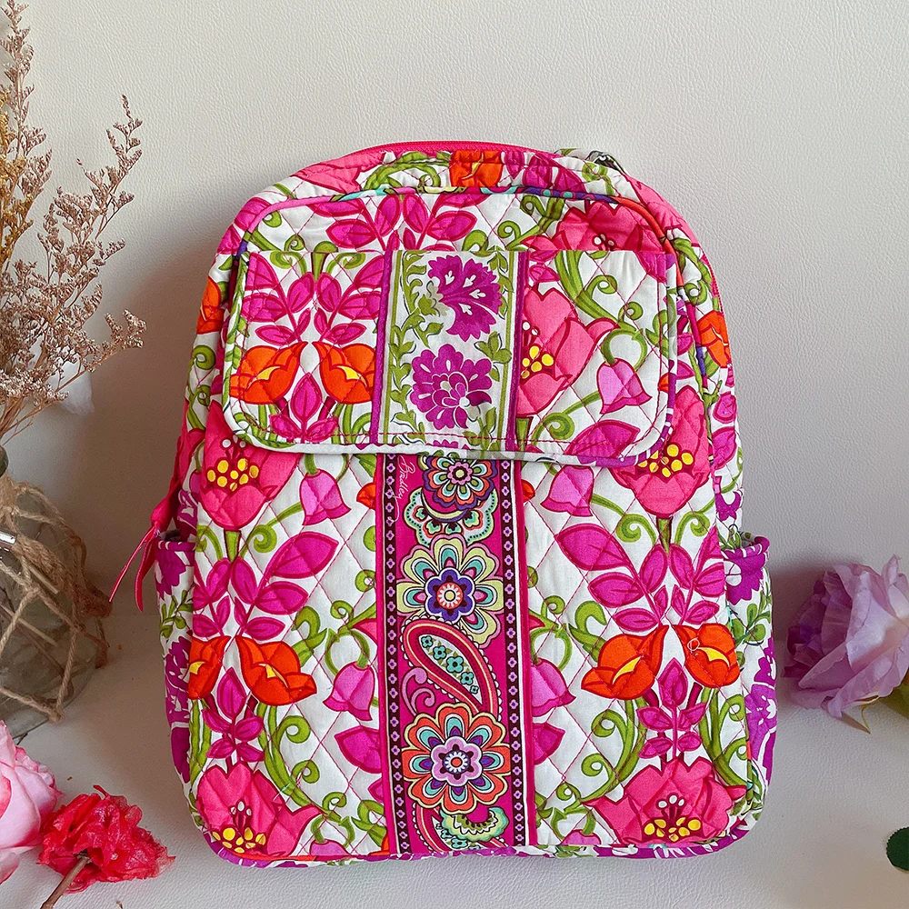 VB-mini mochila de algodón puro con estampado ecológico, bolso de hombro portátil de viaje, color a juego