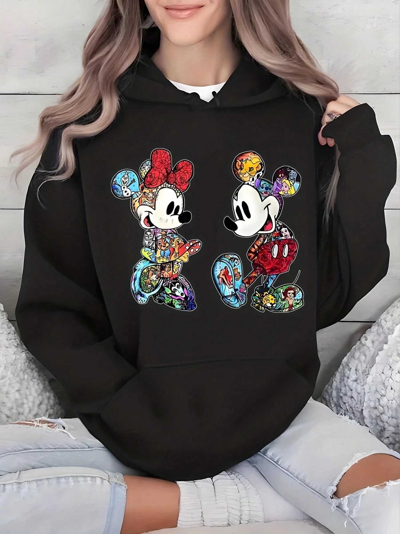 

Женская толстовка с капюшоном Disney с рисунком Микки Мауса — унисекс, осенне-зимняя флисовая толстовка с капюшоном для повседневного использования на открытом воздухе, для любого случая