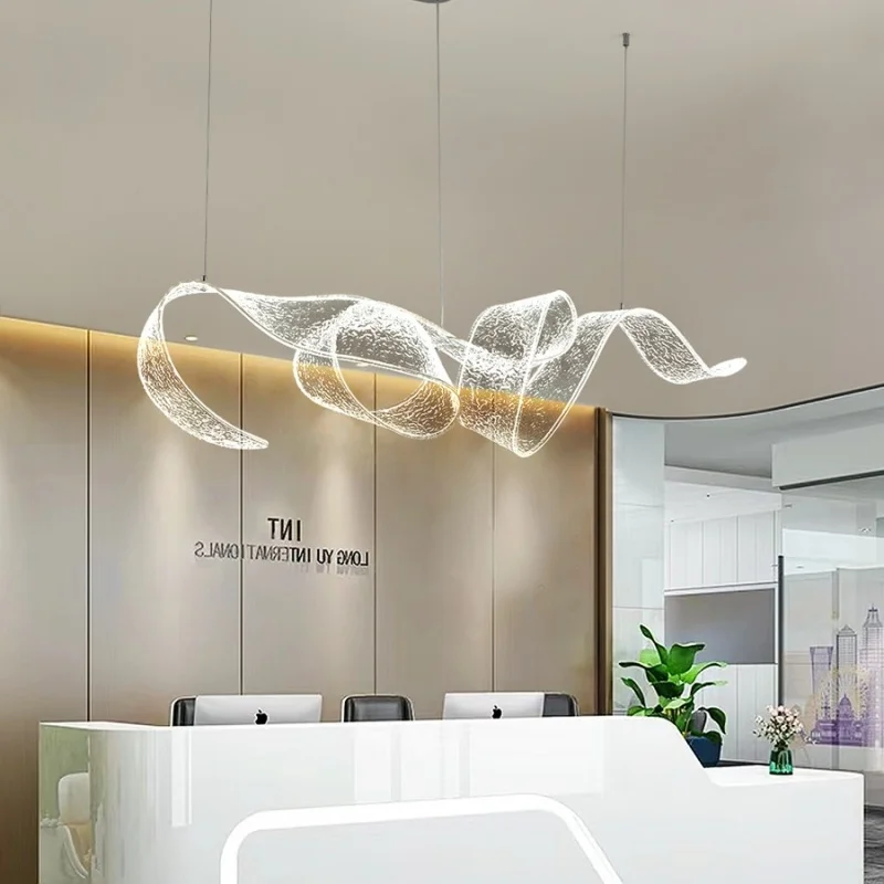 Creative Luxury Art Ribbon Pendant Light Long Bar Restaurant Light Hotel Cashier Front Desk Tea Room Living Room Pendant Light