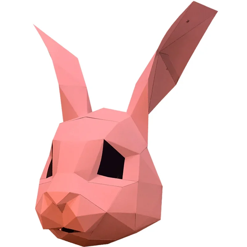 3D Paper Mold Rabbit Head Mask Headgear Model Halloween Cosplay Props Women Men Party Dress Up DIY Craft Masks