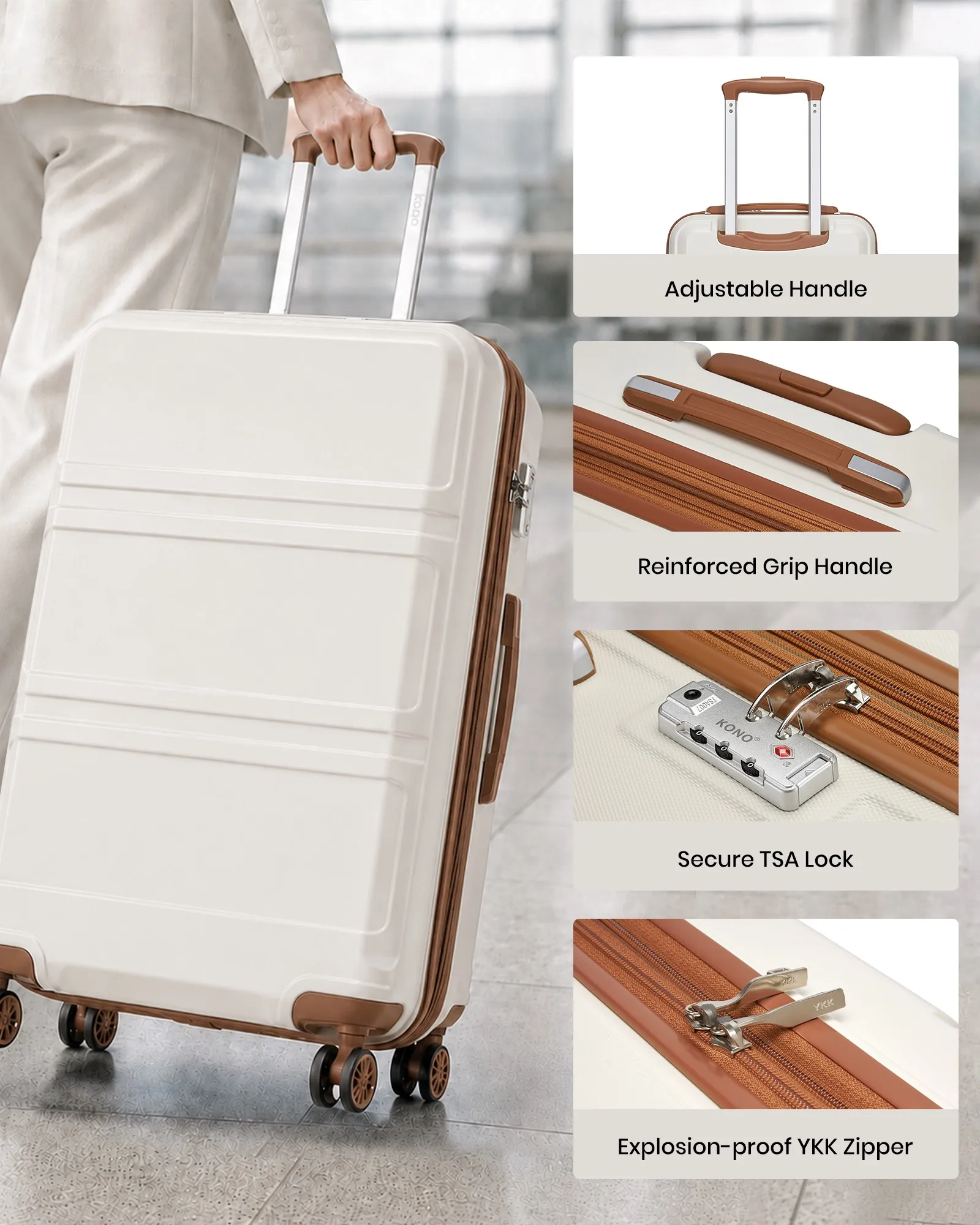 Kono 6‑Piece Luggage Set, 12/20/24/28 Inch Hard Shell Suitcase + 2 Travel Duffle Bags, ABS Lightweight Spinner Luggage with TSA Lock YKK Zippers, 2‑Year Limited Warranty