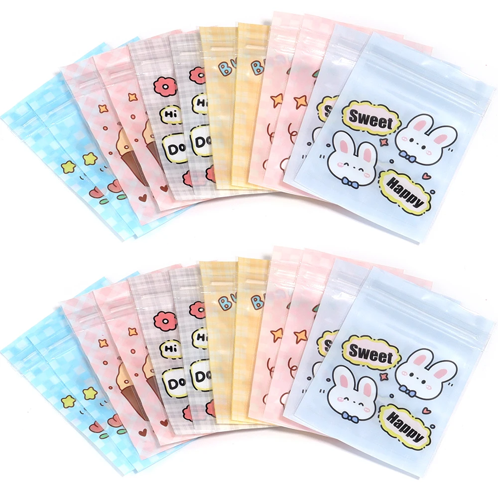 20pcs 7.5x11cm Cute Cartoon Self Sealing Bags Ziplock Bags For Jewelry Display Packaging Reusable Cookies Candy Storage Bag