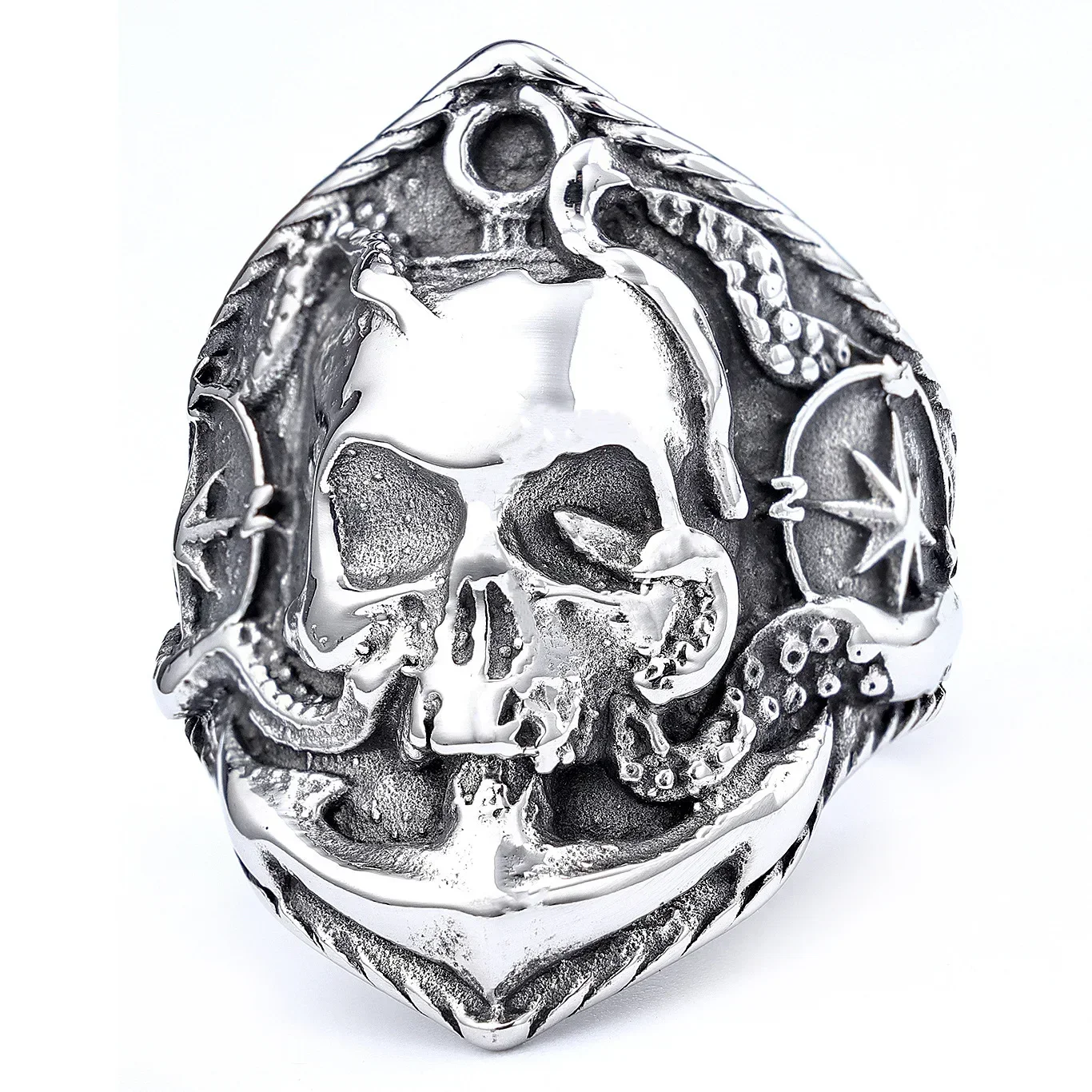 

Fashionable Individualistic, Domineering Sailing Anchor Skull Head Stainless Steel Men's Rings Size 7-15