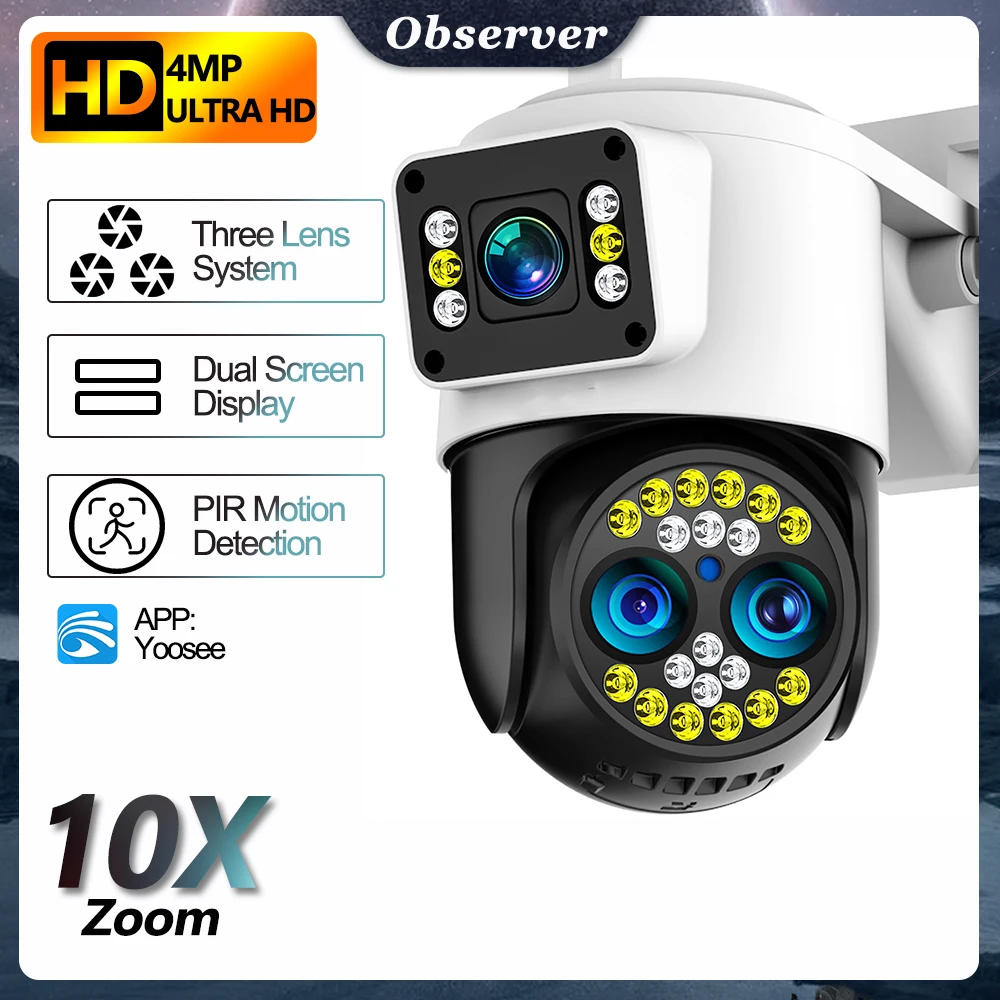 

Dual Lens 10X Zoom WiFi Security Camera Outdoor 3 Lens 2 Screen Two-Way Audio CCTV Motion Detection Wireless Security IP Camera