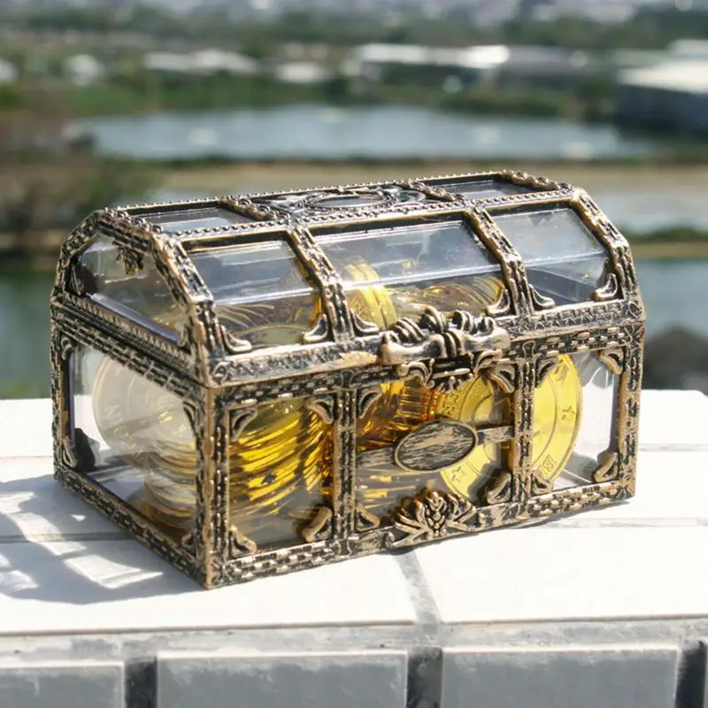 

Transparent Pirate Box Trinket Keepsake Treasure Chests Vintage Lidded Box Jewelry Display Gem Storage Organizer for Home Decor