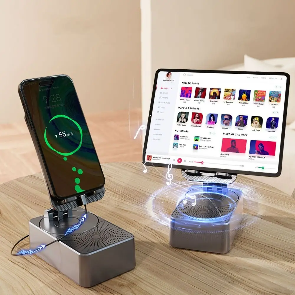

Складной кронштейн для телефона 3 в 1, вращающийся нескользящий Bluetooth-динамик, подставка для телефона, регулируемый портативный беспроводной динамик, держатель для телефона