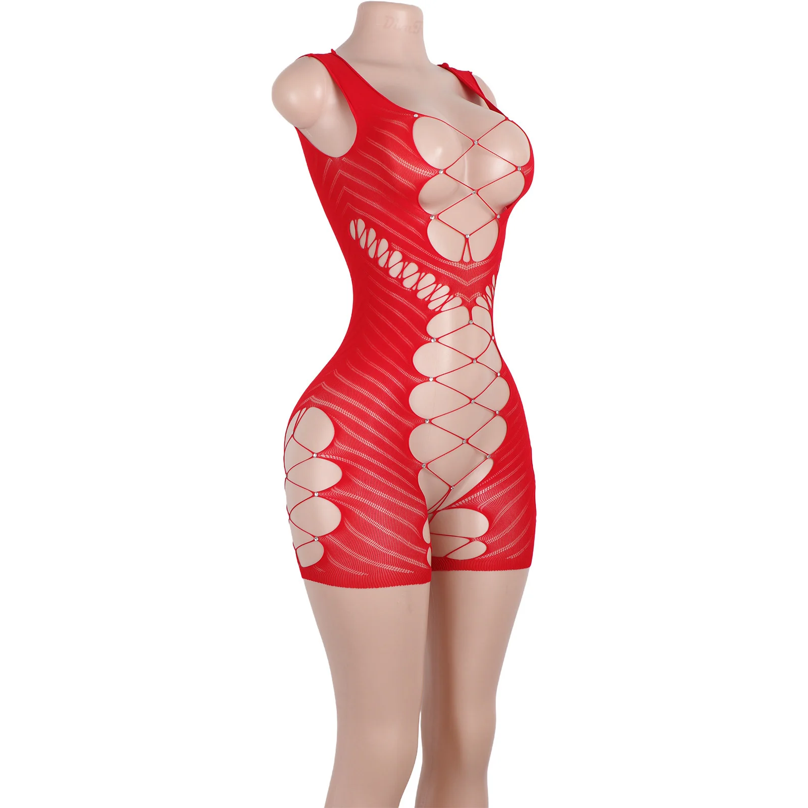 Экзотическая красная кружевная танцевальная одежда без рукавов для выступлений на сцене, сетчатые шорты, комплект танцора, боди для танцев на пилоне, наряды для девочек с кристаллами и бриллиантами