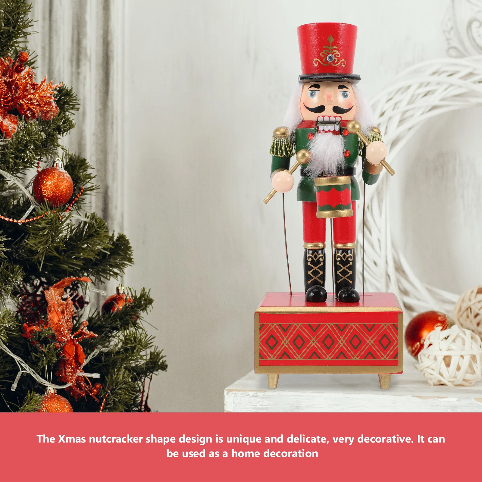 

Wood Nutcracker Musical Box Adornment Christmas Gift Idea Holiday Decorative Music Box for Living Room Table Display