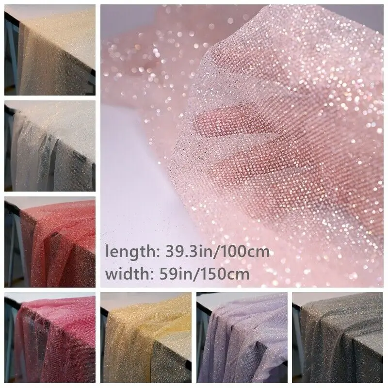 100x150cm Shiny Glitter Pink Gold Mesh Fabric Soft Yarn Tulle Fabric  For Diy Apparel Veil Wedding Site Layout Background Yarn