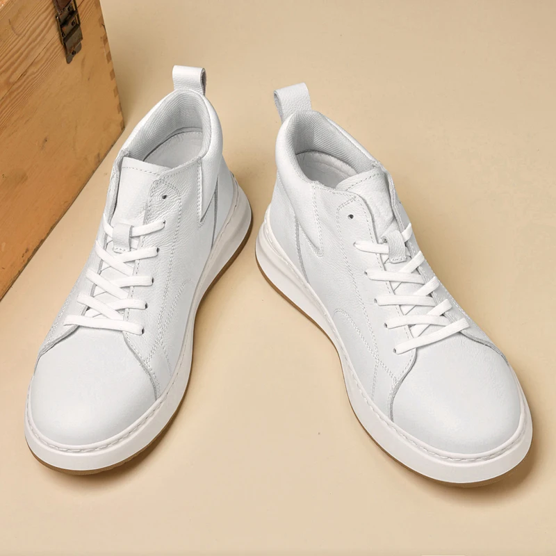 Cheap Shoes on Sale Mens Heightening By 6 CM Casual Leather Shoes Thick Sole Durable Mid Top Waterproof Slip Resistant Suitable