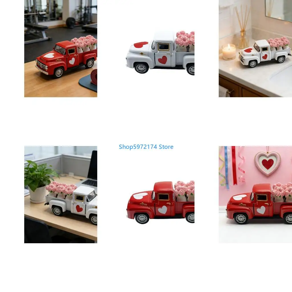 Y3NB Vintage pickup truck Ornaments, Valentine's Days rose decoration