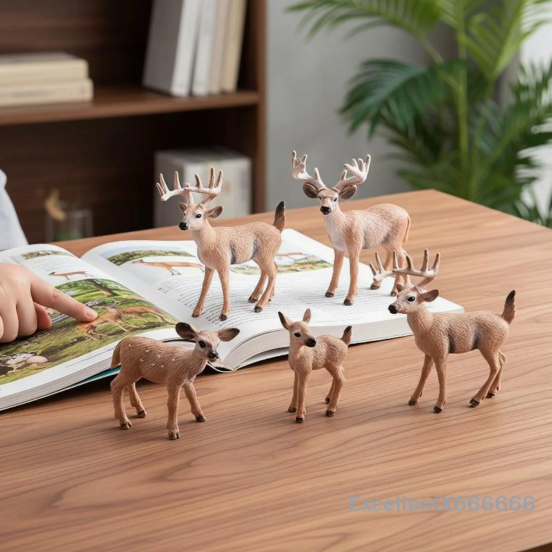 Realistic Artificial Deer Fox Family Miniature Figurines Non-Toxic Resin Animal Statues for Office Shelf Home Decor